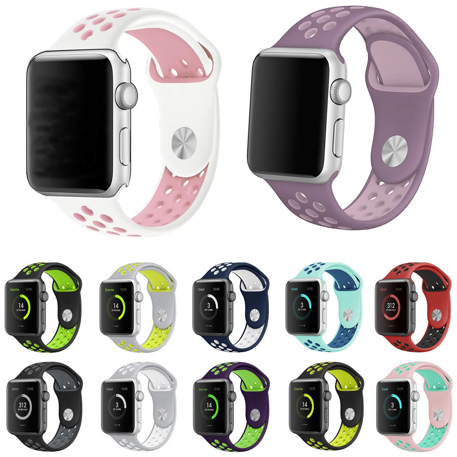 Сменный ремешок для наручных часов Apple Watch серии 1/2/3 двойной Цвета отверстие силиконовые спортивные Ремешки для наручных часов iWatch, 42 мм, 38 мм
