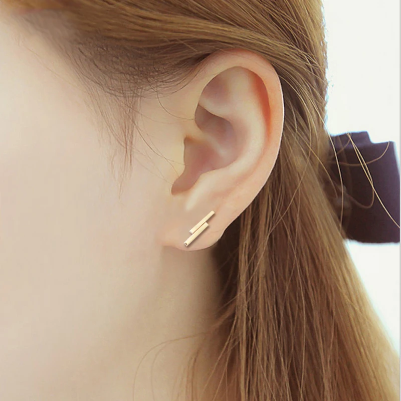 1Pair Fashion Double Bar Earrings Jewelry Simple Copper Studs Earring For Kids Men Women Gift | Украшения и аксессуары