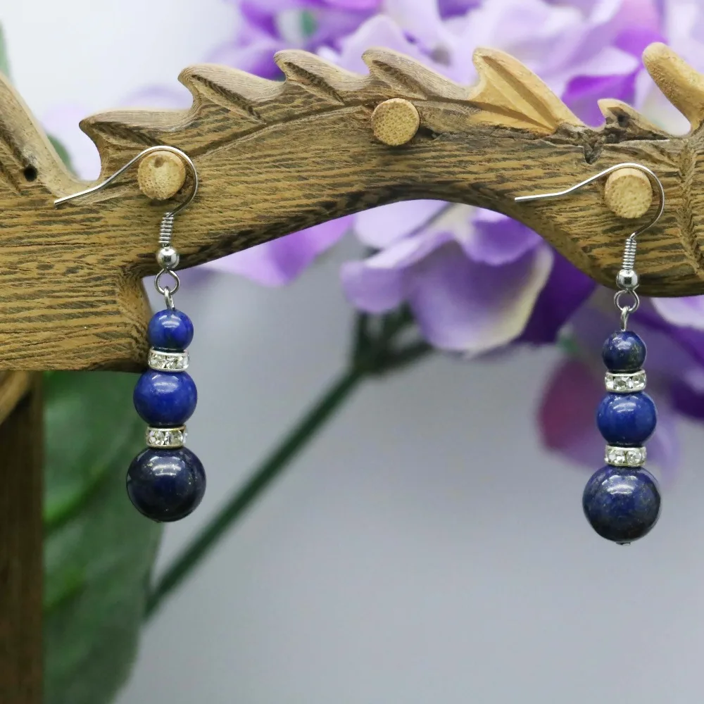 Ретро стиль темно синий натуральный Лазурит камень лазурит бусы серьги для