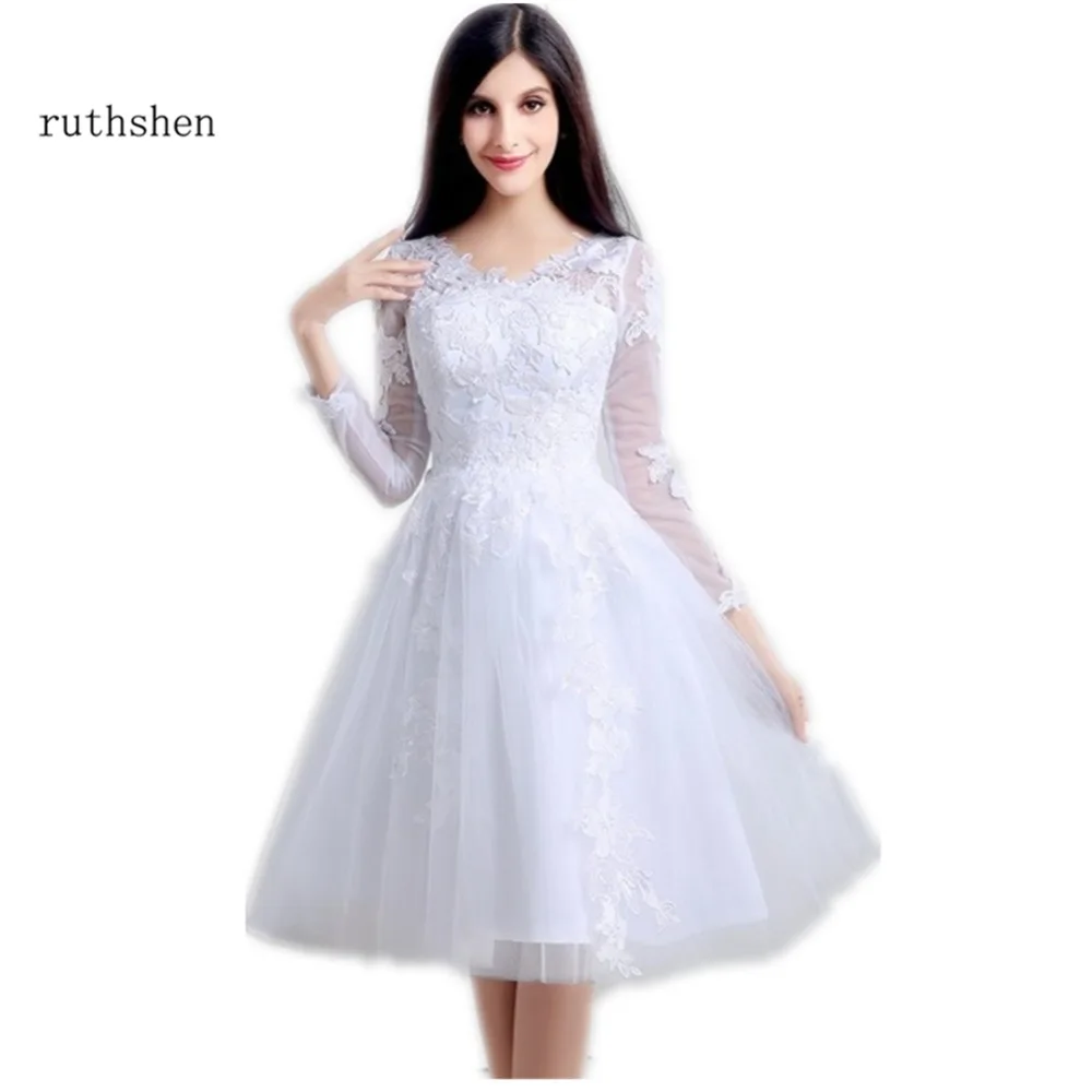 Ruthshen Короткие дешевые платья для выпускного 2018 новый с длинными рукавами Тонкий V