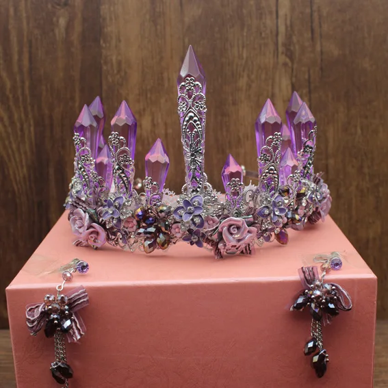 Tiara and Earrings Сверкающая Роскошная Регулируемая свадебная тиара ободки невесты Королева Король короны украшения для волос Свадебные украшения для волос аксессуары - Окраска металла: Tiara and Earrings