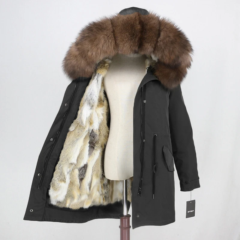 black dark brown2 Натуральное меховое пальто брендовая Водонепроницаемая зимняя куртка женская длинная парка воротник из натурального Лисьего меха капюшон Подкладка из натурального кроличьего меха съемный теплый - Цвет: black dark brown2