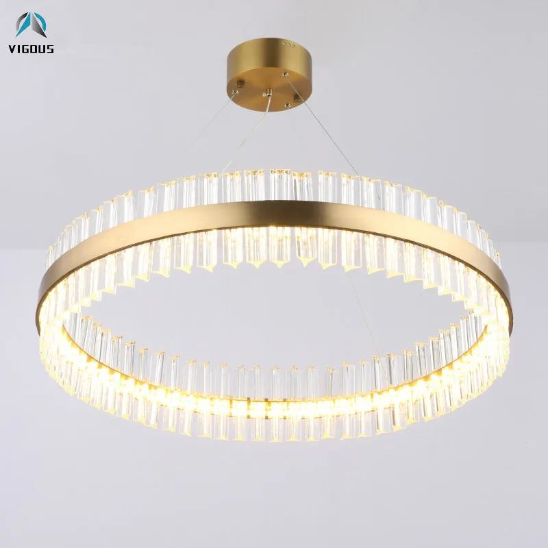 

Modern Lustre Triangle Glass Crystal Luminarias Led Round Pendant Light Luxury Gold Metal Led Pendant Lamp Hanging Droplight