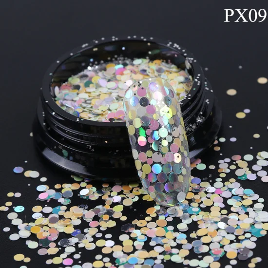 PX09 Блеск для ногтей хлопья 3D Круг Круглый шестигранники Блестки для нейл Арта(искусство украшения ногтей) блестящие пайетки украшения акриловый лак Маникюр TRPX01-12 - Цвет: PX09