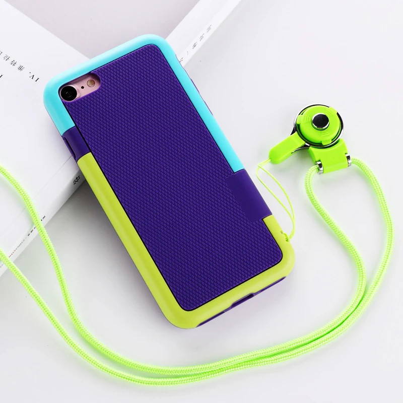 Purple With Lanyard Simple Hybrid PC+ Silicone Anti-slip Shockproof Phone Cases for iPhone X XS MAX XR 8 7 6 6S Plus 5 5S SE Cover Matte Armor Case - Цвет: Purple With Lanyard