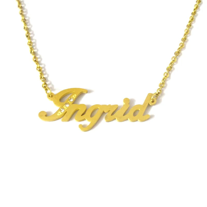 

FairLadyHood Custom Name Necklace Personalized Necklace 316L Stainless Steel Jewelry Customized "Ingrid" Pendants Necklace