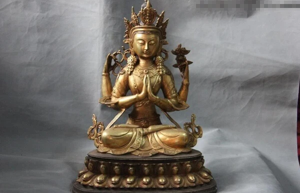 

song voge gem S1106 Tibet Buddhism Copper Bronze Four-armed Avalokitesvara Guanyin Kwan-yin Statue