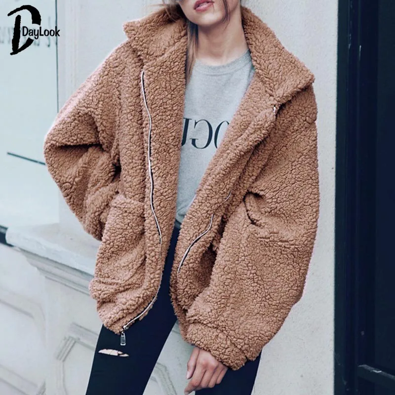 Daylook плюшевое пальто толстый искусственный мех на молнии шикарные уличной