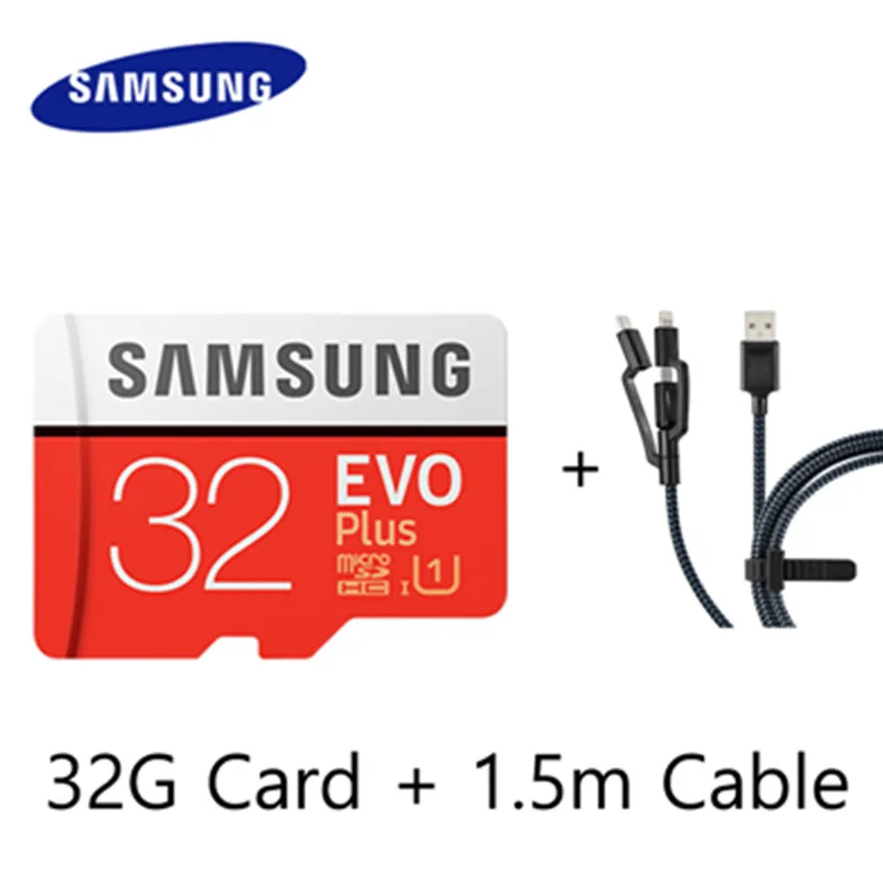 32gCable SAMSUNG EVO Plus Micro sd карта s карта памяти 64 ГБ 128 Гб 64 ГБ 32 ГБ micro sd карта 100 МБ/с./с класс 10 micro sd TF флэш-карта - Емкость: 32gCable