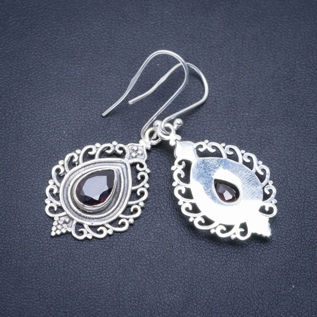 

Natural Garnet Handmade Unique 925 Sterling Silver Earrings 1.75" A2034