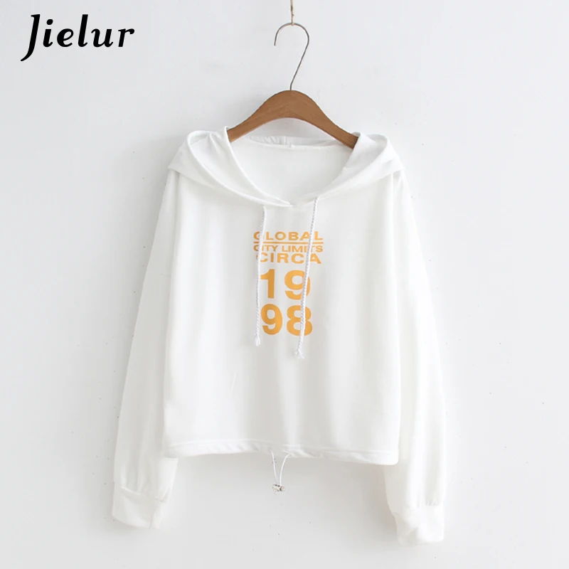 Jielur 2019 зимние тонкие с принтом букв для женщин толстовки повседневное Harajuku