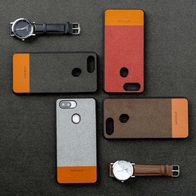 Canvas stitching Cowhide phone case for OPPO R15 magnetic adsorption leather two-color mobile protection |