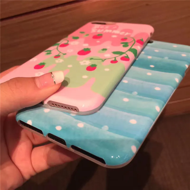Прекрасный розовый клубника с рисунками фруктов для iPhone 6 S свежий летний синий