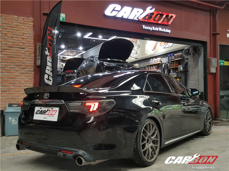Для Toyota Mark X REIZ спойлер 2010 11 12 13 14 15 16 17 лет Глянцевая углеродное волокно заднее крыло K стиль аксессуары