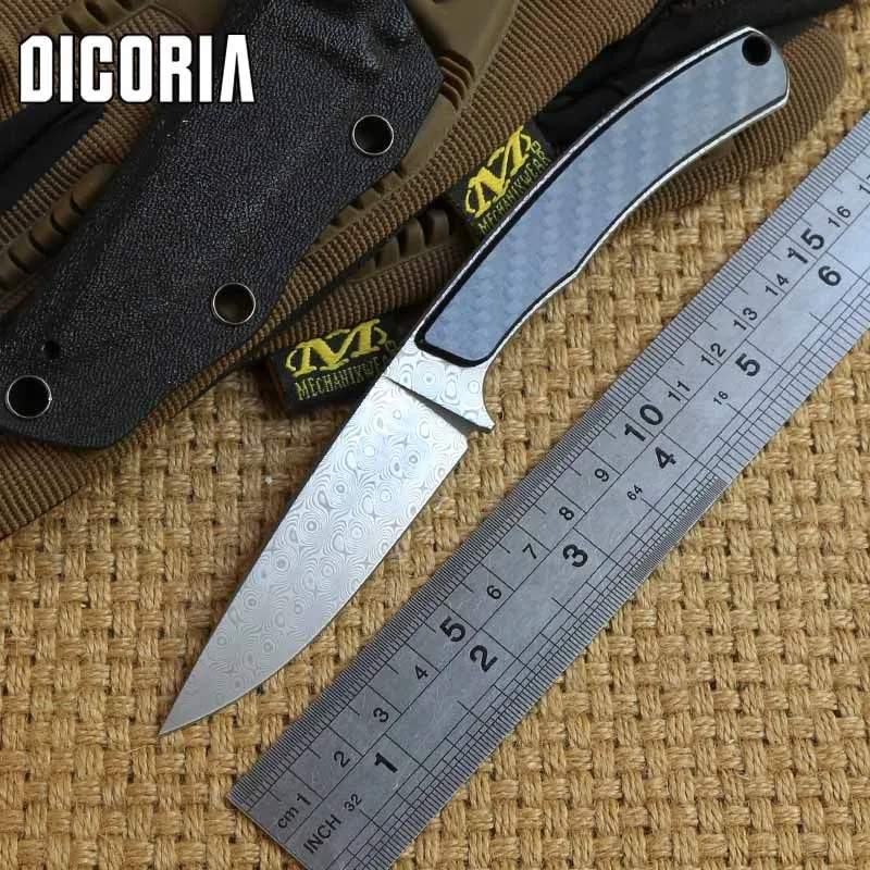 Прямой нож с фиксированным лезвием из дамасской стали DICORIA MG KYDEX тактический для