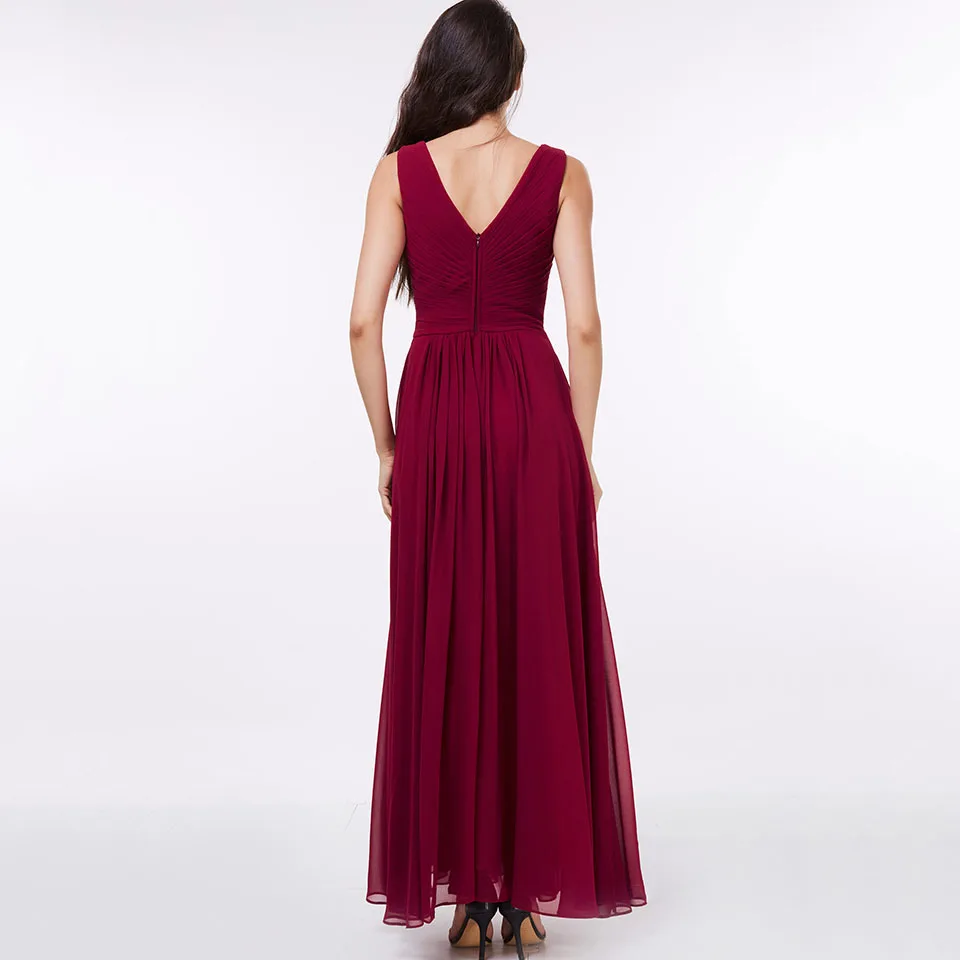Женское длинное вечернее платье Бордовое с v образным вырезом на молнии со