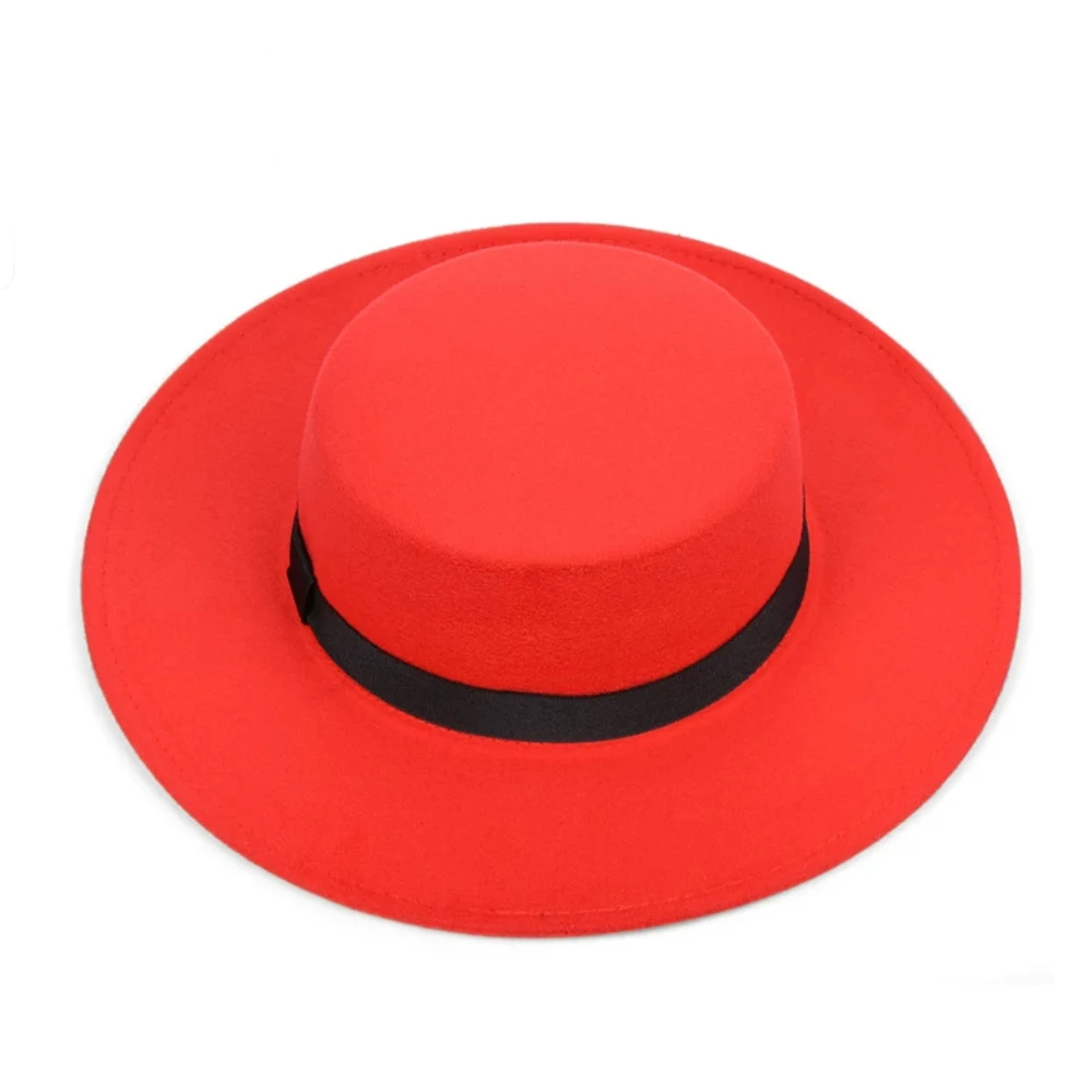 2 New Classic Solid Color Felt Fedoras Hat Belt for Men Women Blend Jazz Cap Wide Brim Simple Church Derby Flat Top Hat Mujer - Цвет: 2