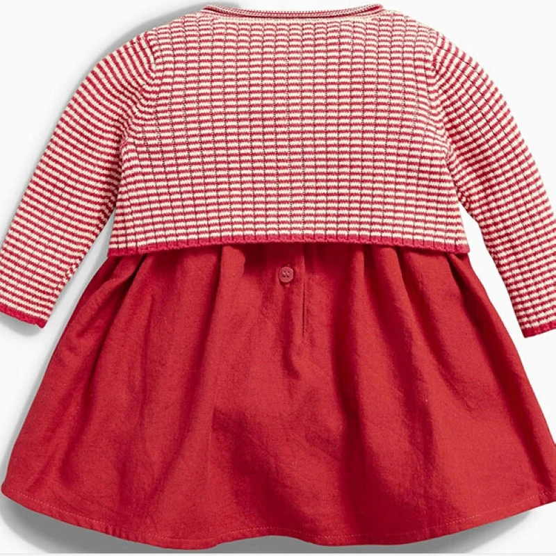 Платье для маленьких девочек красный вязаный свитер кардиган + Хлопковое платье