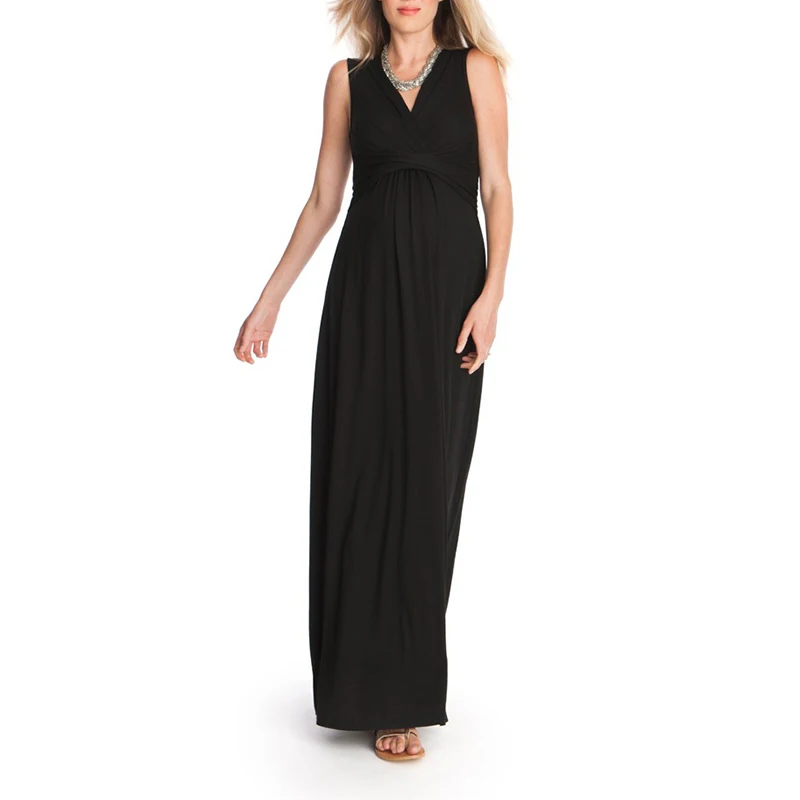 Модное Элегантное летнее платье длиной до щиколотки для беременных Tencel