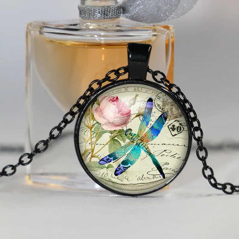 Бесплатная доставка кулон в виде синей Стрекозы с подвеской из розового стекла