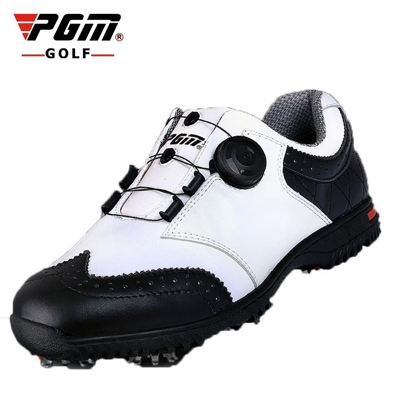

Proffesional Mens Genuine Leather Golf Shoes Mens Automatic Knob Waterproof Training Sneakers Breathable Spikes Shoes AA51035