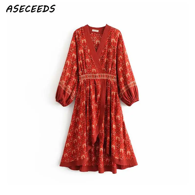 Boho красное пляжное платье с цветочной вышивкой женское 2018 повседневное