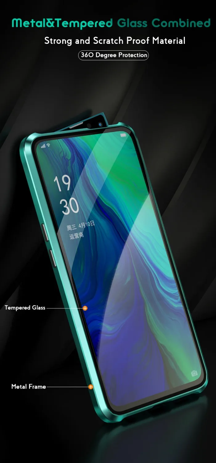 Чехол на магните для OPPO Reno 10X Zoom, чехол на переднюю панель+ заднюю, двухсторонний, 9 H, чехол из закаленного стекла для OPPO Reno CPH1919, металлический бампер, чехол
