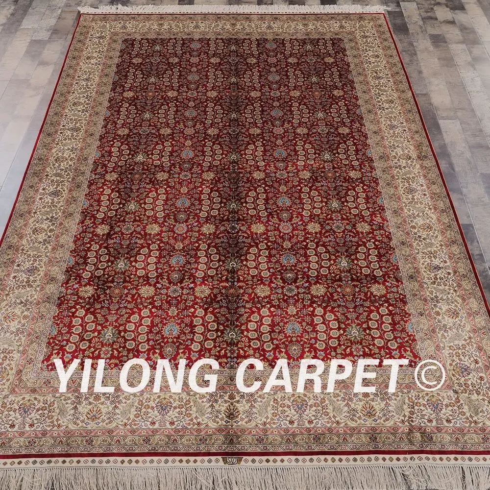 Yilong 6 &quotx 9&quot красный ковер ручной работы шелковый с узелком (LH03A6x9)|carpet rug|silk carpetrugged