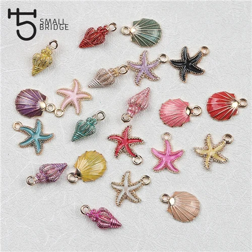 mix 21pcs 6, 7, 8, 21 шт./компл. падения нефти сплава Модные Эмаль, Чарующее ювелирное для изготовления украшений вручную ожерелье с подвеской в виде морской звезды Стеклянные бусы оптом - Цвет: mix 21pcs