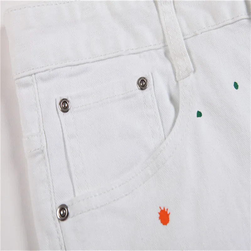 2018 Мужская печатных белые джинсы тонкие узкие джинсовые брюки Середина мода