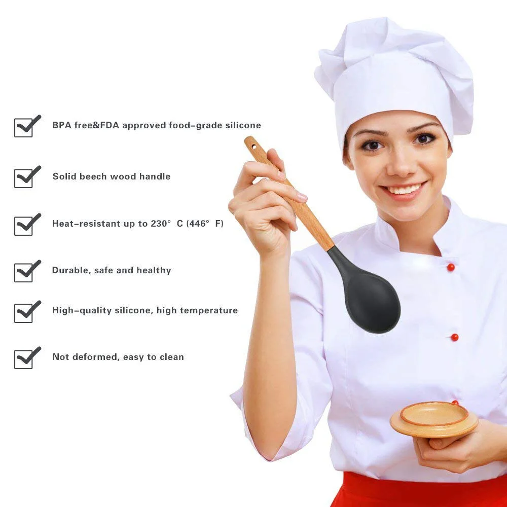 10 pcs Silicone Kitchen Utensils Heat Resistant Utensil Set with Hard Wood Handle Non-Stick / Easy to Clean BPA Fre | Дом и сад