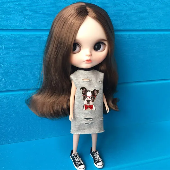 Классическое платье Blyth 1/6 Одежда для кукол модная серая длинная футболка Барби