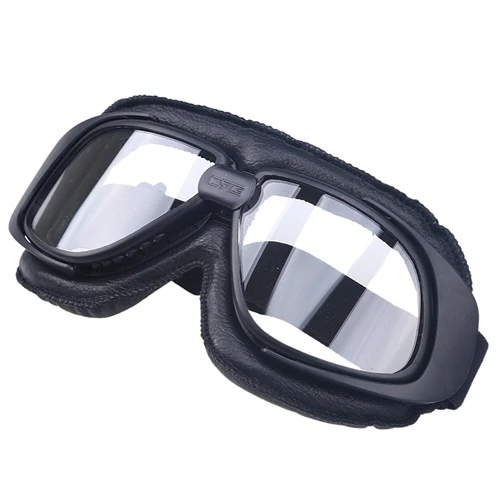 Black Clear Glasses Posbay очки красочные линзы Мотокросс Мотоцикл Винтаж пилот байкер из искусственной кожи Moto Gafas для велоспорта очки солнцезащитные очки - Цвет: Black Clear Glasses
