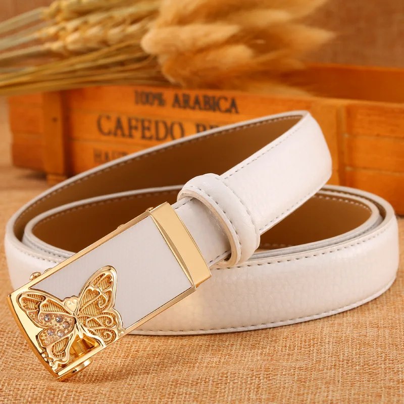 Ремень женский шириной 2 4 см дизайнерский белый пояс с автоматической пряжкой