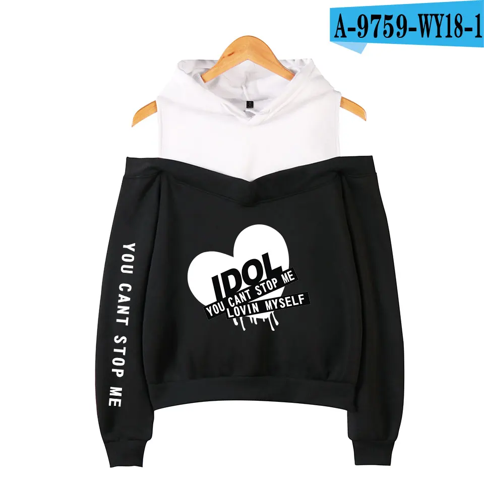 black Новая Мода Kpop Bangtan толстовка с капюшоном, толстовка IDOL You Can't Stop Me Love Myself, Женская толстовка Bangtan с капюшоном для мальчиков, толстовки с открытыми плечами - Цвет: black