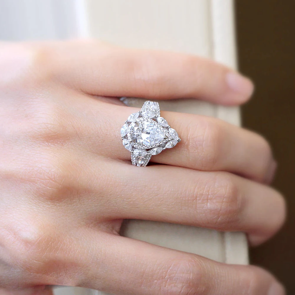 Грушевидная огранка 2.2ct 10x7mm Moissanite кольцо 14k белое золото для женщин DEF цвет отличный срез соларит с грушей и круглой огранка маркиз