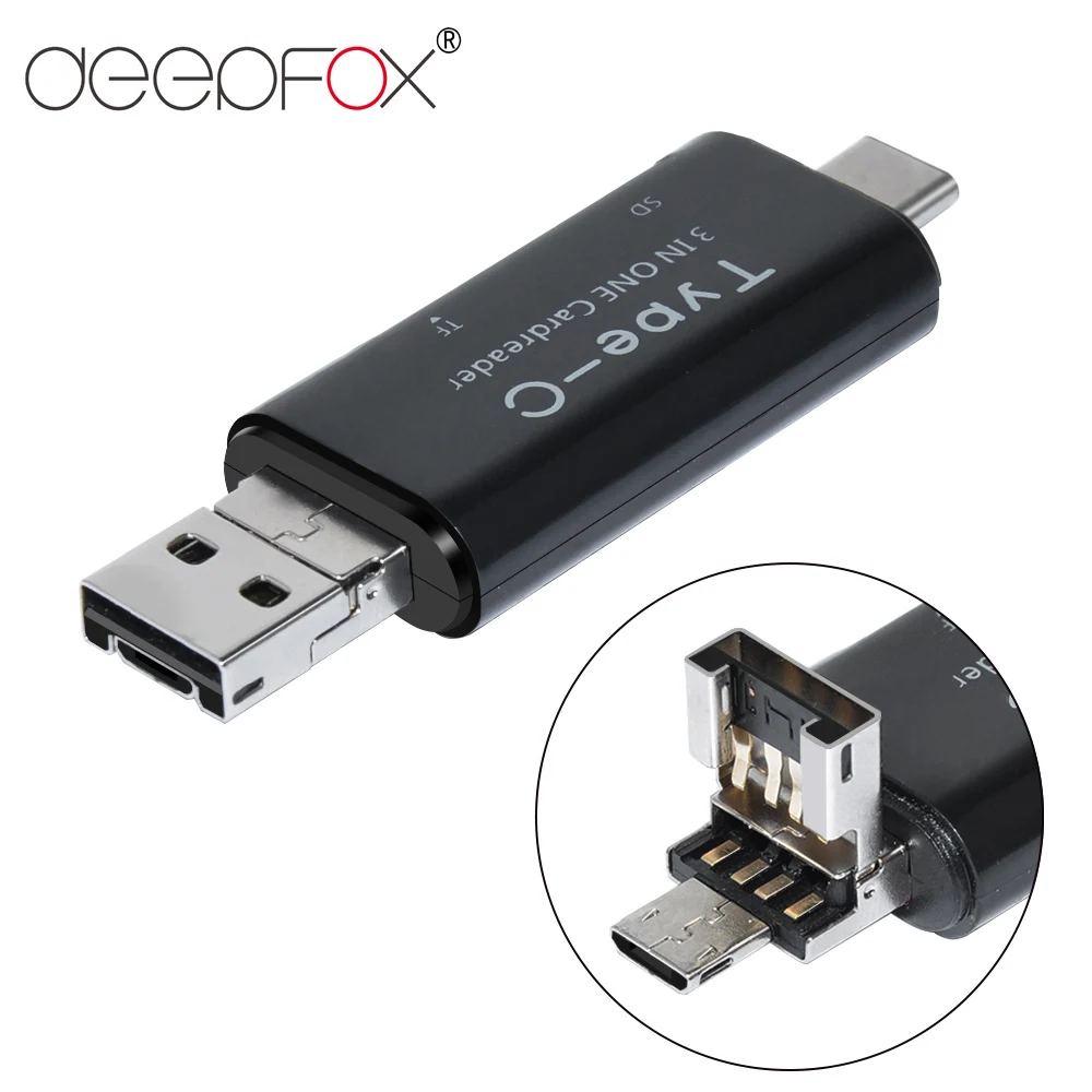 Кардридер Deepfox Micro USB Type-C 3 в 1 OTG USB2.0 Универсальный TF/SD для ноутбука Android Macbook |