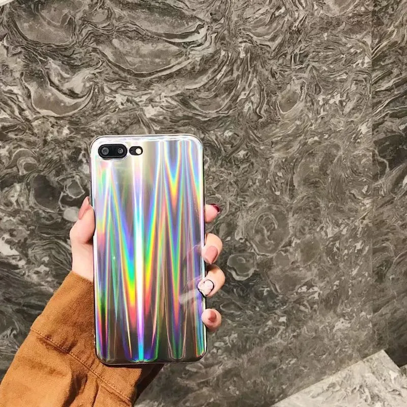 Роскошный красочный чехол для телефона iPhone X крутой лазерный Радужный блестящий 8