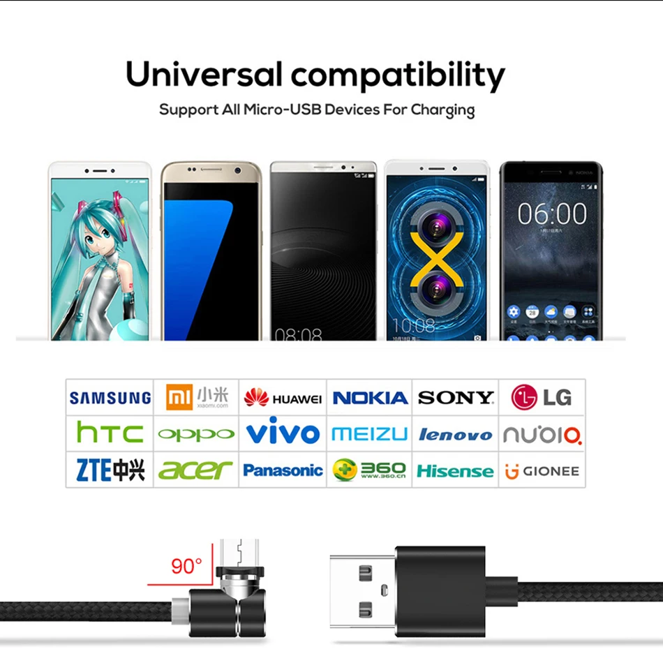 Магнитный кабель для быстрой зарядки 1 м 2 4 А Micro USB Тип C зарядное устройство iPhone X