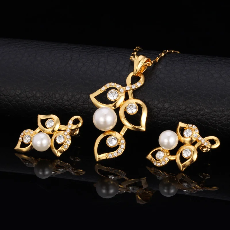 Ювелирные наборы для женщин винтажный кулон ожерелье и серьги капли золотой цвет