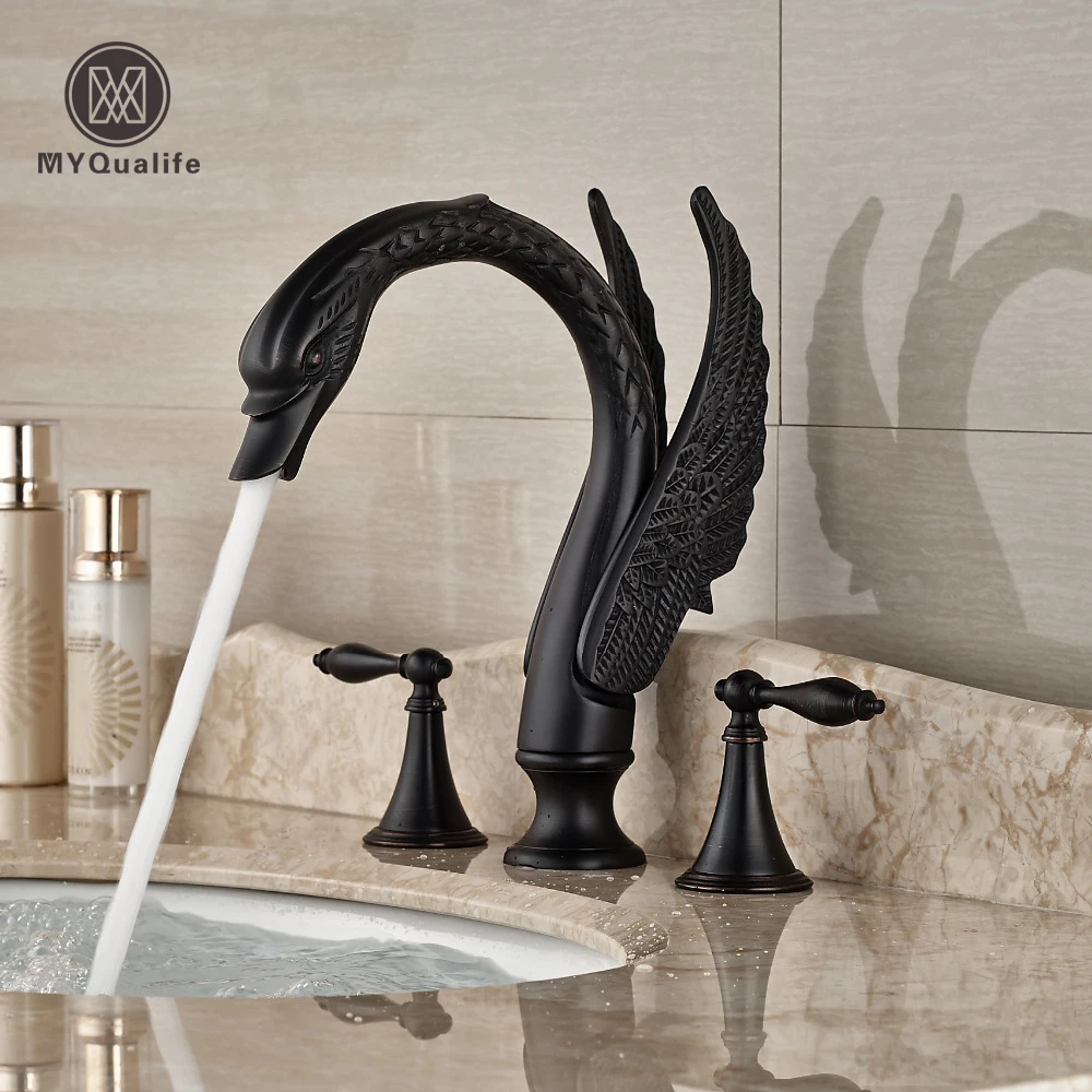 Масло втирают Бронзовый 3 шт. широкое краны Смесители на раковину двойной ручкой