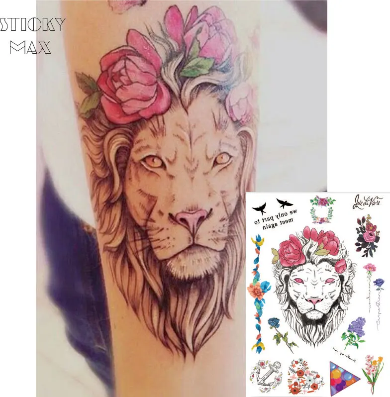 W03 1 шт. временная татуировка в виде цветка короны Льва на руку с лавандой