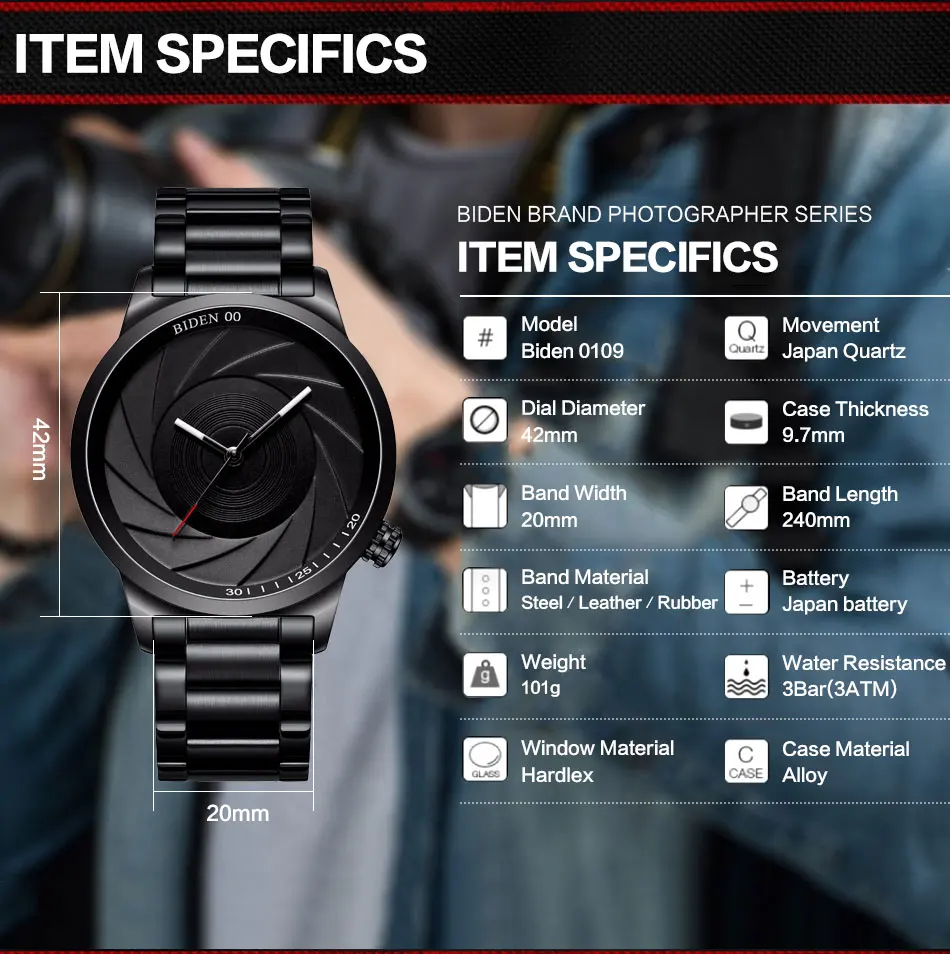 Бренд BIDEN роскошные модные повседневные кварцевые часы серия фотографов