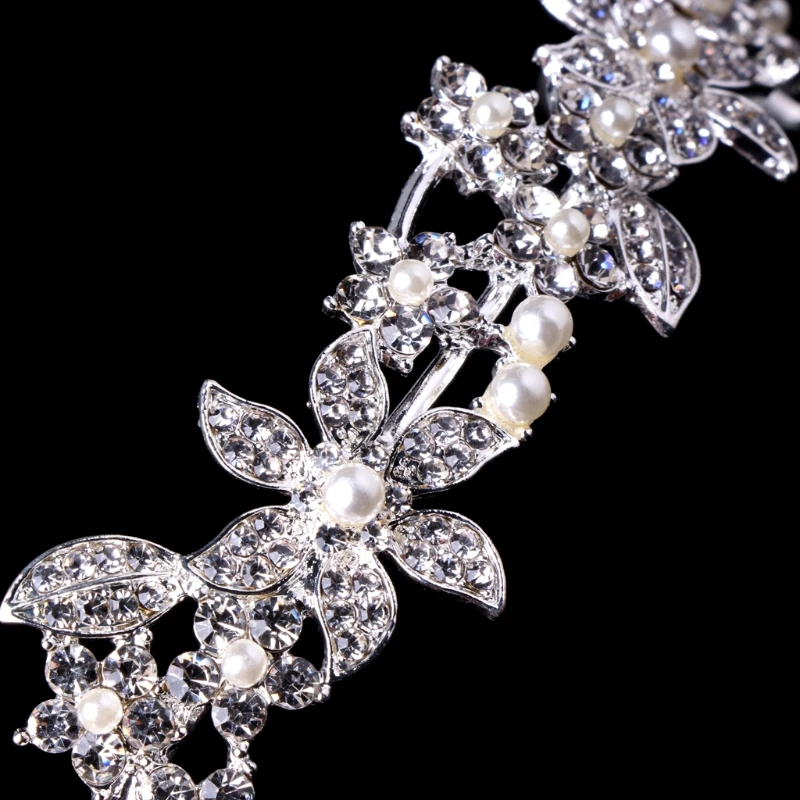 

Women Bridal Wedding Flower Tiara Crown Faux Pearl Rhinestone Hair Band Headband Prom