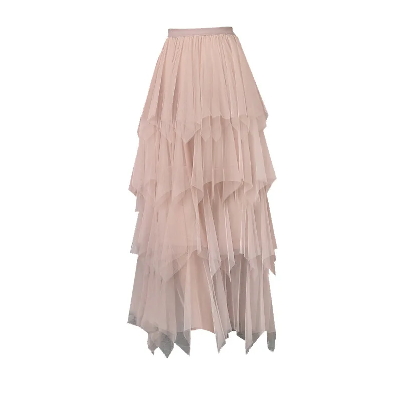 Women's Mesh Layer Cake Fairy Skirt Summer Ruffles Elastic Waist Ladies Sweet Midi Jupe Femme Tulle Tutu Long 3149LY | Женская