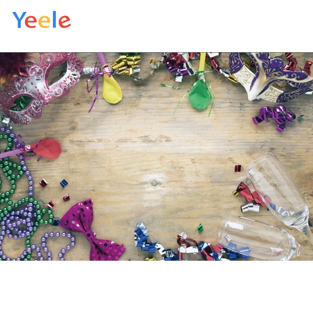 

Yeele Wooden Board Red Feather Mask Star Balloon Baby Photography Backgrounds Customized Photographic Backdrops for Photo Studio