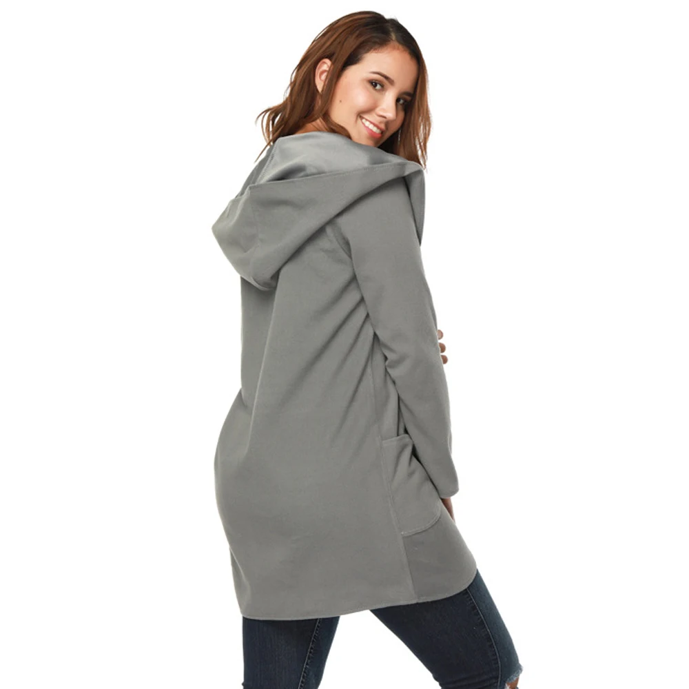 Женская Осенняя куртка с капюшоном однотонная отложным воротником и длинным