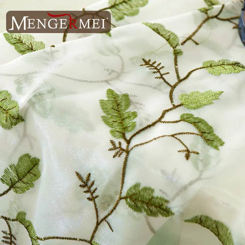 MENGERMEI узор листьев Curtians вышитые Элегантные прозрачные тюлевые шторы с листьями
