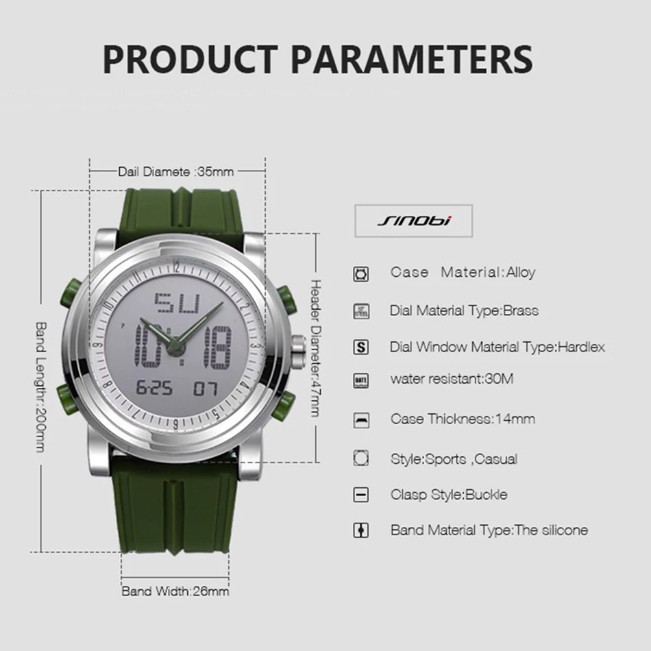 Мужские спортивные часы с двойным дисплеем кварцевые наручные