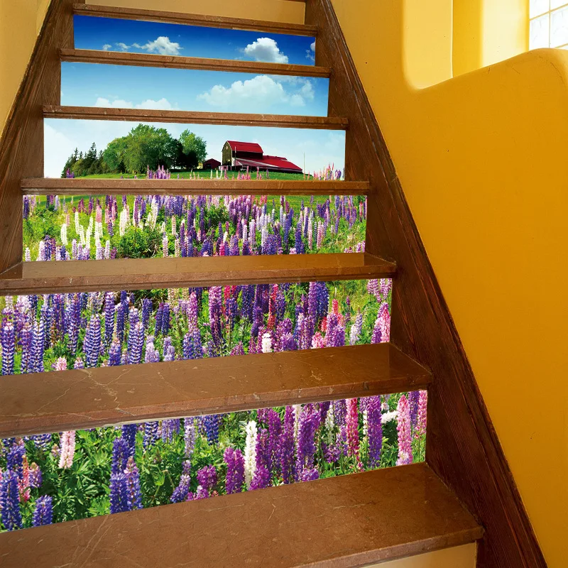 Lavender Purple Flowers 3D DIY Stairway Wall Sticker Stairs Steps Decoration Decals Home Decor Floor Mural | Дом и сад
